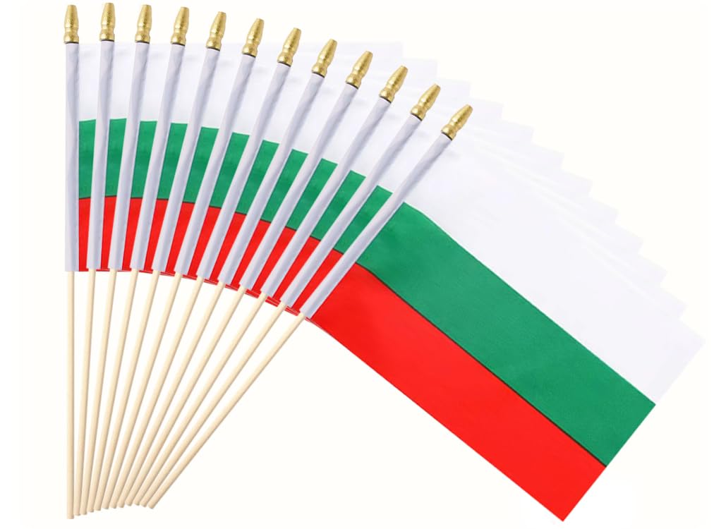 25Pack Small Bulgaria Flag Handheld Mini Bulgarian Flags on Stick 5x8 Inch
