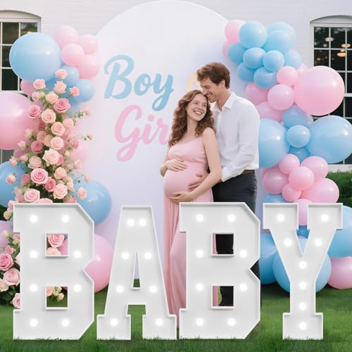 Tongjoy 3FT Baby Marquee Letters, Baby Letters for Baby Shower Decorations for Girl Boy, Large Light Up Letter 3 Feet Tall for Gender Reveal Party Supplies, Colorful Sign, Backdrop