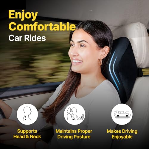 Frido Ultimate Car Neck Rest Pillow, Ultrasoft Car Pillow for Comfortable Car Rides, Superior Neck Support Cushion, Relieves Neck Pain, Hi-Per Foam Head Rest Pillow with Washable Velvet Cover, Black (Image - 2)