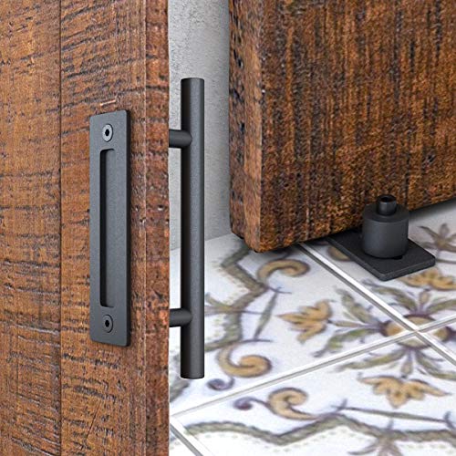 SMARTSTANDARD 6ft Heavy Duty Sliding Barn Door Hardware Kit, Black, (Whole Set Includes 1x Pull Handle Set & 1x Floor Guide) Fit 36" Wide Door Panel (Big Industrial Wheel Hangers) by SMARTSTANDARD - Image 4