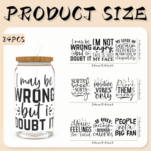 DORSBABY 24pcs Motivational phrases UV DTF Cup Wraps,UV DTF Transfer Paper for 16oz, Glasses, Tables, Chairs, Computers, High Viscosity UV DTF Wrap by DORSBABY - Image 2