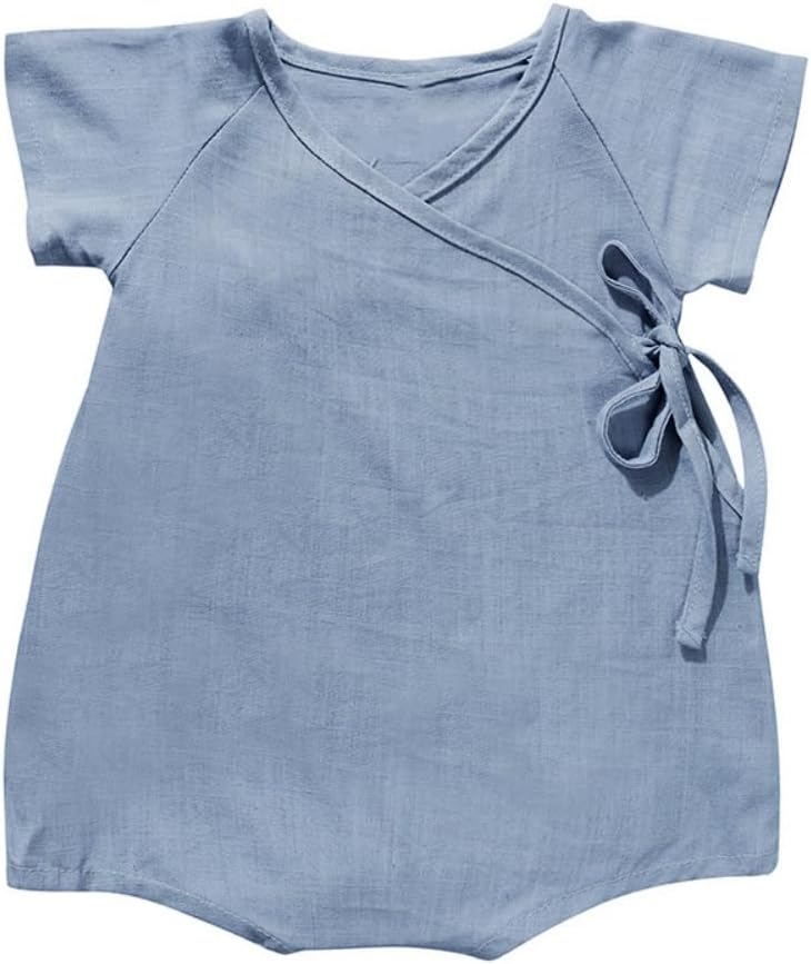 LOOLY Baby Girl Wrap Top Short Sleeve Soft Cotton Linen Toddler Blouse with Side Tie Shirt for Infants Toddlers