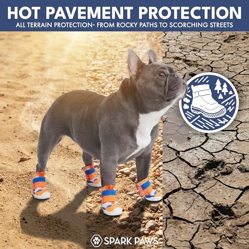 Image of Spark Paws Dog Shoes for Large Small Medium Dogs Breathable Dog Booties for Hiking, Summer Hot Pavement Paw Protectors for Non Slip Rubber Dog Boots for Outdoor (Orange Blue, Size 5)