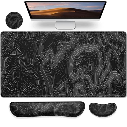 Gimars Podkładka pod mysz XXL i podkładka pod nadgarstek 4 w 1, zestaw 800 x 300 mm, duża podkładka pod mysz z pianki z pamięcią kształtu, podkładka pod nadgarstek z podstawką, do pisania, łagodzenia