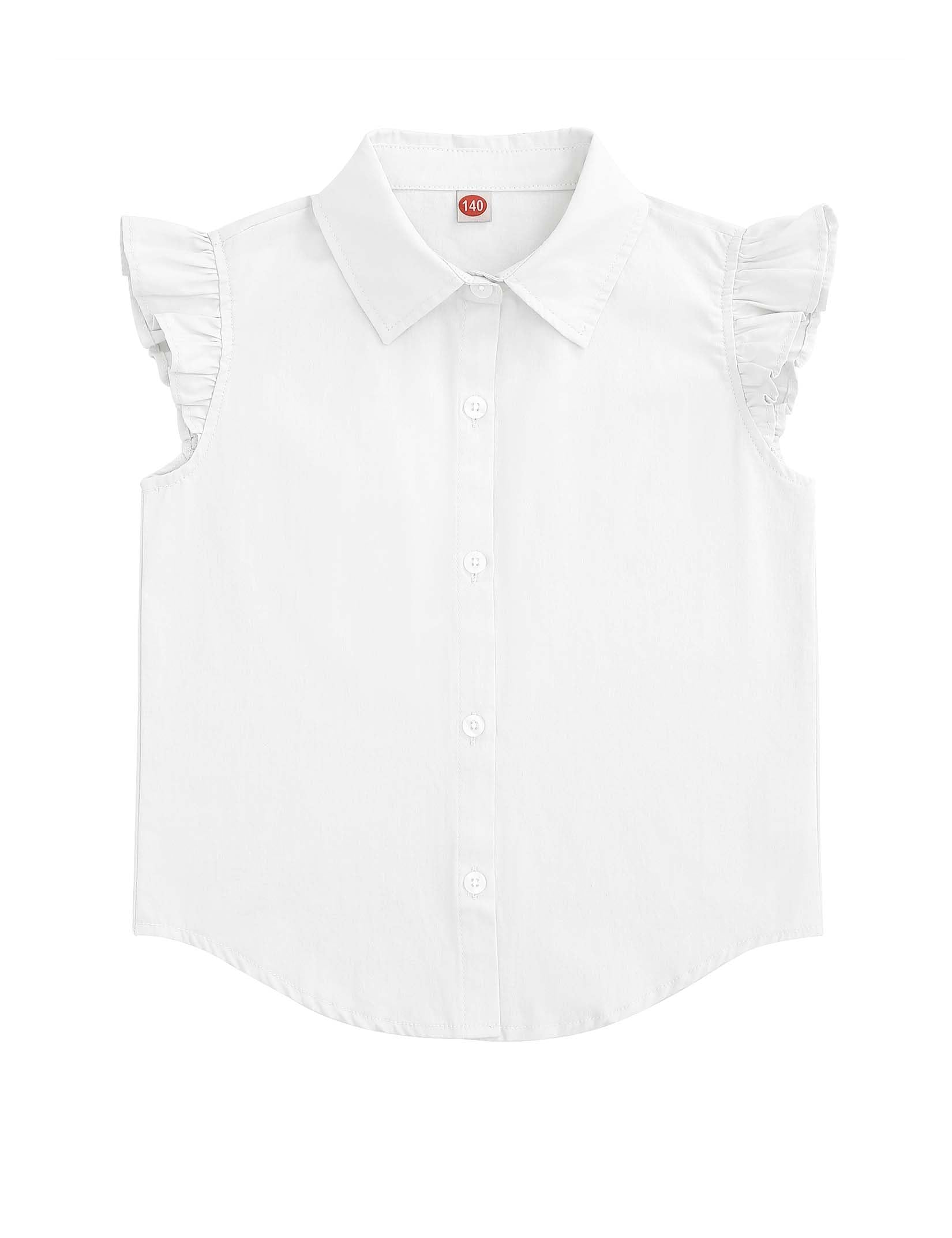 Girls Sleeveless Plaid Button Down Shirt Summer Crop Tops Tie Knot Ruffle Sleeve Shirt Blouse 3-12Y