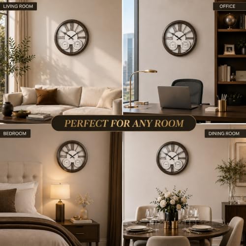 Image of ARMONIA Heritage Royale Roman Numeral Wall Clock with Temperature & Humidity Gauge, Silent Non-Ticking Quartz Movement, Decorative Wall Clock for Living Room, Bedroom, Office & Home Decor, 14.96 Inch