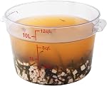 Restaurantware 6 Quart Plastic Food Storage Container - Durable Clear Polycarbonate Storage Bin - Round Food Prep Storage with Red Graduations - Dishwasher Safe Commercial Kitchen Use