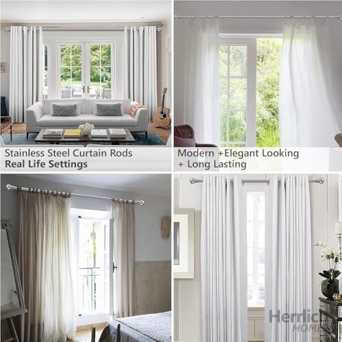 Image of Herrlich Homes Stainless Steel Curtain Rod Set (4 Pipes, 48 Inches) | Silver & Chrome Finish | Anti-Rust Heavy Duty SS Rod for Door, Window & Shower | Multipurpose