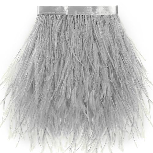 Soarer Grey Ostrich Feather Trim - 2Yards 5-7inch Feather Trim