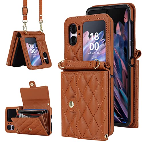 Case for OPPO Find N2 Flip Cover with Crossbody Strap Large Card Holder Bag |RFID Blocking| Wallet Pockets Case Shockproof PU Leather Women Magnetic Purse Case for OPPO Find N2 Flip 5G Brown