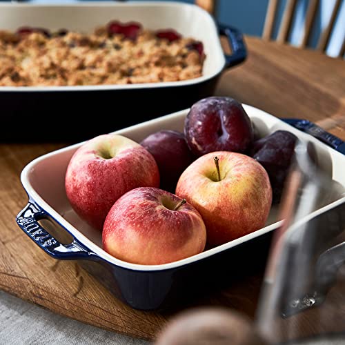 Image of Staub Ceramic 3-pc Rectangular Baking Dish Set - Dark Blue | Oven-to-Table for Lasagnas, Roasts & Apple Crisp. Dishwasher Safe Includes Baking Dish 7.5 x 6 inch, 10.5 x 7.5 inch & 13 x 9 inch