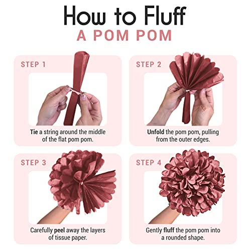 Image of EpiqueOne 20 Piece Tissue Paper Pom Poms | Blush Pink, Dusty Rose, Mauve & Cream | Colorful Paper Flower Wall Decorations for Bridal Showers, Baby Showers, Weddings, Graduations, Tea Parties & More