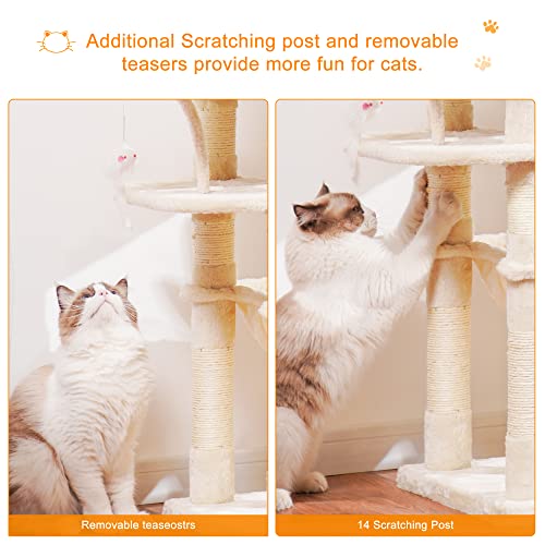 Heybly Cat Tree With Toy,70 Inches Cat Tower Condo For Indoor Cats, Cat House With Padded Plush Perch, Cozy Hammock And Sisal Scratching Posts, Beige Hct032M #TOP5