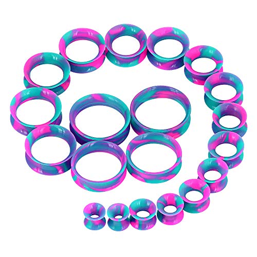 Longbeauty 20pcs Tunnels Kit 2G-1" Silicone Ear Gauges Stretching Kit