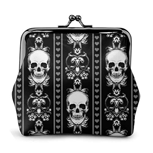 FJJLOVE Porte-Monnaie Baroque Skull Stripe Gothique Noir Portefeuilles Pochette De Change en Cuir avec Fermoir De Serrure Kiss Boucle Change De Porte-Monnaie Cover