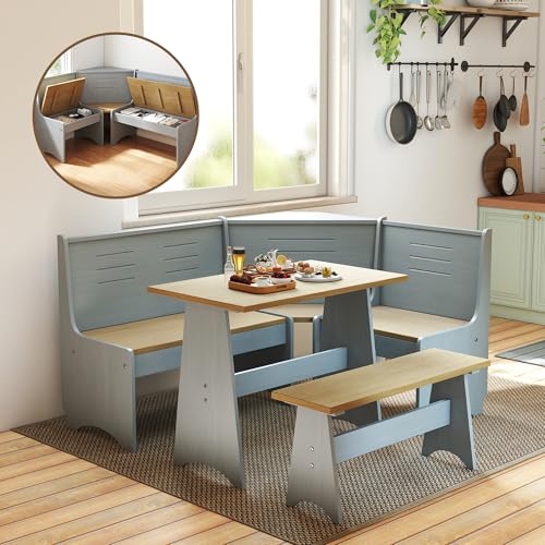 ENOR 3-5 People Breakfast Nook Set, L-Shaped Corner Dining Table