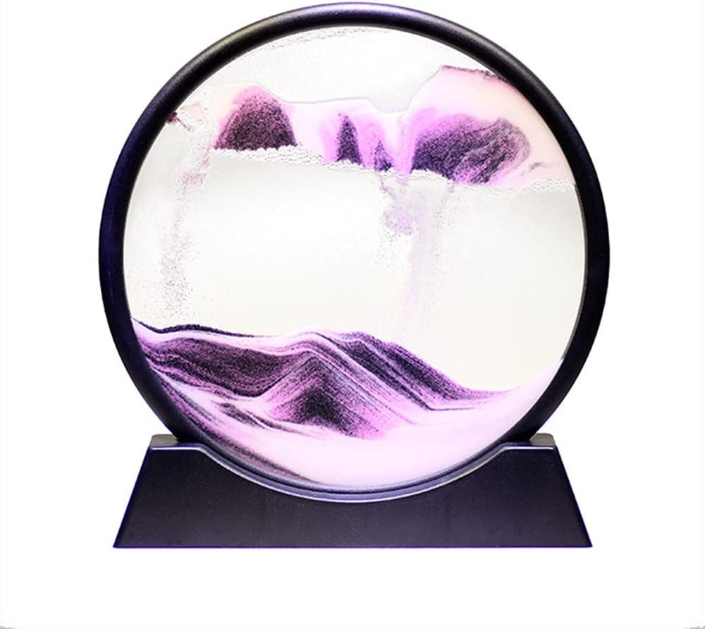 PTGMH Moving Sand Art Quicksand Paint Round Glass Sand and Water Table Home and Office Decor 3D Magic Sand Holiday or Birthday Gifts (7 Inch) (Pink, 9 inch)