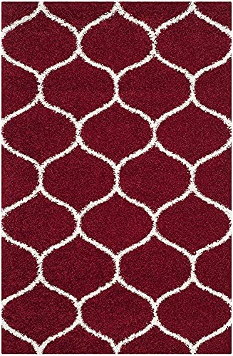 Image of Handwoven Microfibre 3D Rug for Living Room (Red & Ivory Moraccan, 5 X 8 Feet, Microfibre)