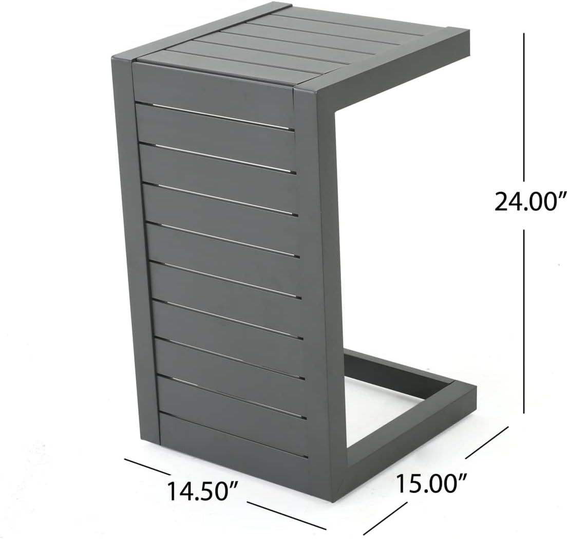 Christopher Knight Home Cape Coral Outdoor Aluminum C-Shaped Side Table, Grey