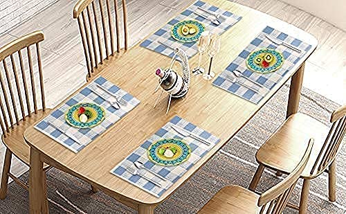 Vcvcoo Heat Resistant Plaid Placemat Set Of 4 + Cloth Napkins Blue #TOP6