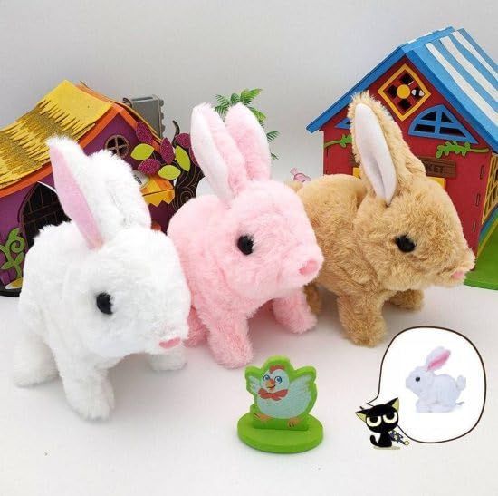 ONISHOMES Cookie Jumping Rabbit Easy on Hands, Interactive Toys Bunnies Can Walk and Talk, Easter Plush Stuffed Bunny Toy Walking Rabbit Educational Toys, Hopping Wiggle Ears Twitch Nose (White) 3