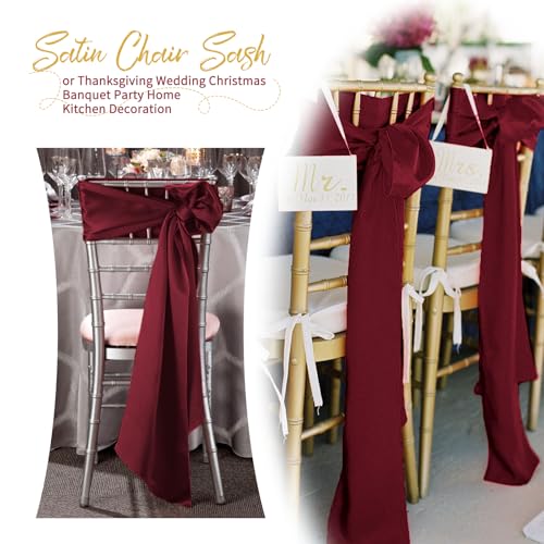 REWOMC 100 PCS Satin Chair Sash Chair Decorative Bow Designed Chair Cover Chair Sashes for Thanksgiving Wedding Christmas Banquet Party Home Kitchen Decoration (Burgundy, 7 x 108 inch) - Thumbnail 7