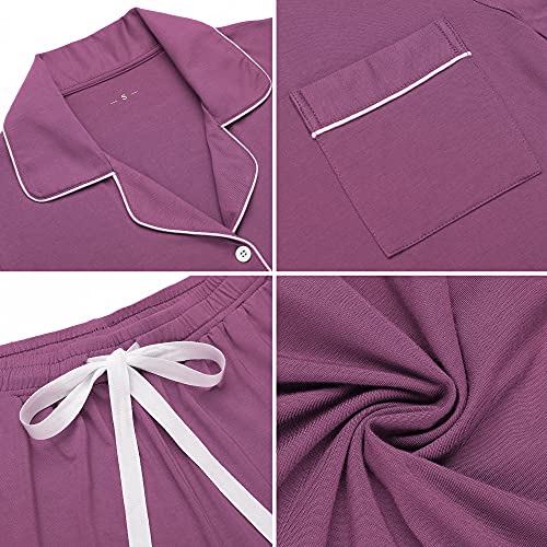 Image of Pjmlifecoco Women's Modal Pajama Set Short Sleeve Button Down Two Piece Soft Sleepwear with Shorts Loungewear S-XXL