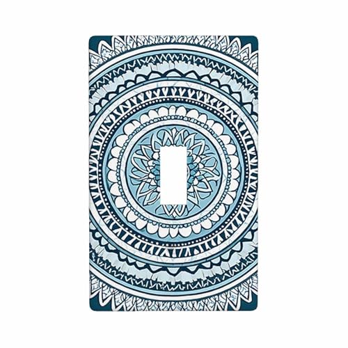 Moslion Blue Mandala Circle Floral Flower Light Switch Plug Covers Round Teal Bohemian 1-Gang Toggle Wall Plate Home Decor for Kitchen Bathroom Bedroom
