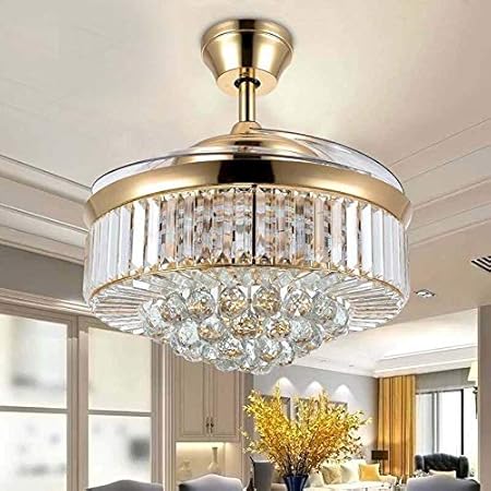 30 Inch Retractable Blade Fandelier - Dimmable Crystal Chandelier Fan With APP/Remote Control