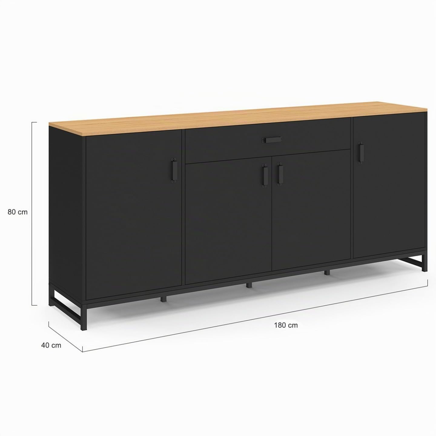 IDMarket - Aparador Washington XXL de 180 cm con 4 puertas y 1 cajón, madera y negro