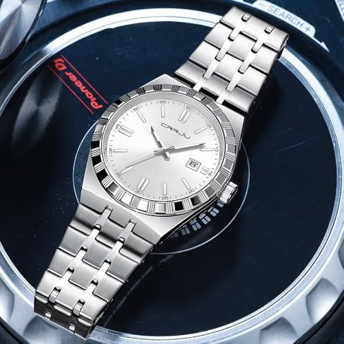 CRRJU Men's Luxury Silver Waterproof Watches,Fashion Quartz Wristwatches — view 5
