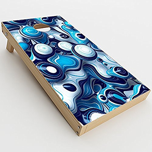 Skin Decal Vinyl Wrap for Cornhole Game Board Bag Toss/Mixed Blue Bubbles Glass