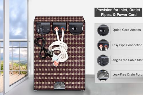 Image of Stylista Washing Machine Cover Compatible for LG 9 KG Fully-Automatic Top Loading T90SJAS1Z, Floral Pattern Brown
