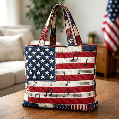 Bolso Tote Acolchado con Estampado Floral y Bandera Americana miniatura 4