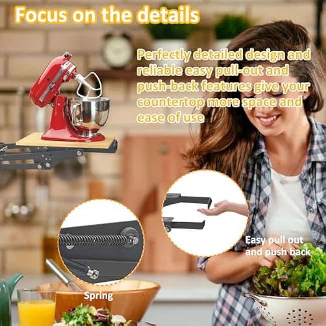 Soft-Close Mixer Lift for Cabinet Appliance Lift for Cabinet, for Cabinet Heavy-Duty for Kitchen Cabinet, Appliance Lift with Locking Mechanism, with Mounting Screw