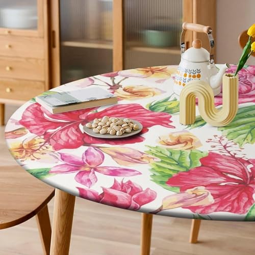 Nappe ronde élastique 36" anti-glisse en polyester à fleurs - 3