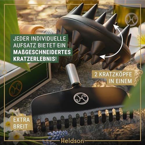 HELDSON® Rückenkratzer Holz [Inklusive 5 Kratzaufsätze] - Männer Geschenke - Geschenkset - Kratzhand - Back Scratcher - Rücken Massage - Geschenk für Papa - Geschenkideen - Vatertag - Vater