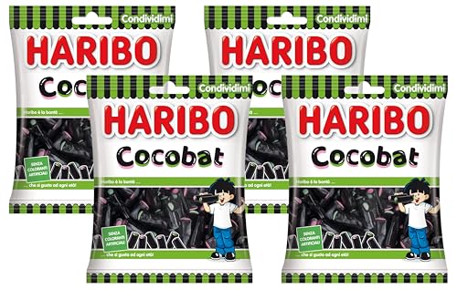 Haribo Cocobat, Caramelle Gommose Ripiene, Gusto Liquirizia, Ideali per Feste e Dolci Momenti di Relax - 175gr (Confezione da 4)