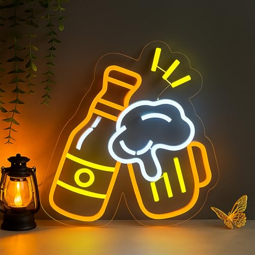 Image of Beer Neon Bar Sign for Wall Decor - Aesthetic USB Powered & Dimmable Cheers Neon Light for Home Bar, Pub, Man Cave, Game Room, Birthday Gift for Beer Lovers