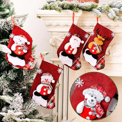 4 Stück Christmas Stocking, Hängende Weihnachtsdeko, Nikolausstrumpf Personalized, Befüllen Und Aufhängen Weihnachtsstrumpf, Für Weihnachtsbaum, Kamin, Schaufenster, Hängende Weihnachtsdeko (A)