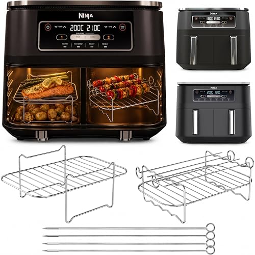 Image of Ninja AF300UK & AF200UK Air Fryer Racks | Made for Ninja AF300 & AF200 7.6L Dual Zone | 2 Racks + 4 Skewers | 304 Stainless Steel | Air Fryer Accessories | by iStock Ltd