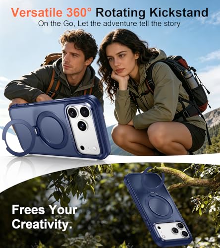 Carcasa iPhone 17 Pro Max para coche y escritorio con anillo giratorio azul 4