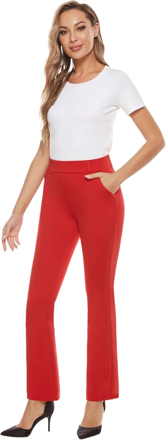 iChosy Women's Pull On Barely Bootcut Stretch Dress Pants