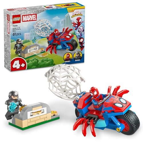 LEGO® ǀ Marvel Spidey and His Amazing Friends Spidey on his Motorcycle vs. Rhino 11206 Super Hero Building Toy Treat for Boys, Girls and Kids Aged 4+ - Spider-Man Building Set with 2 Minifigures