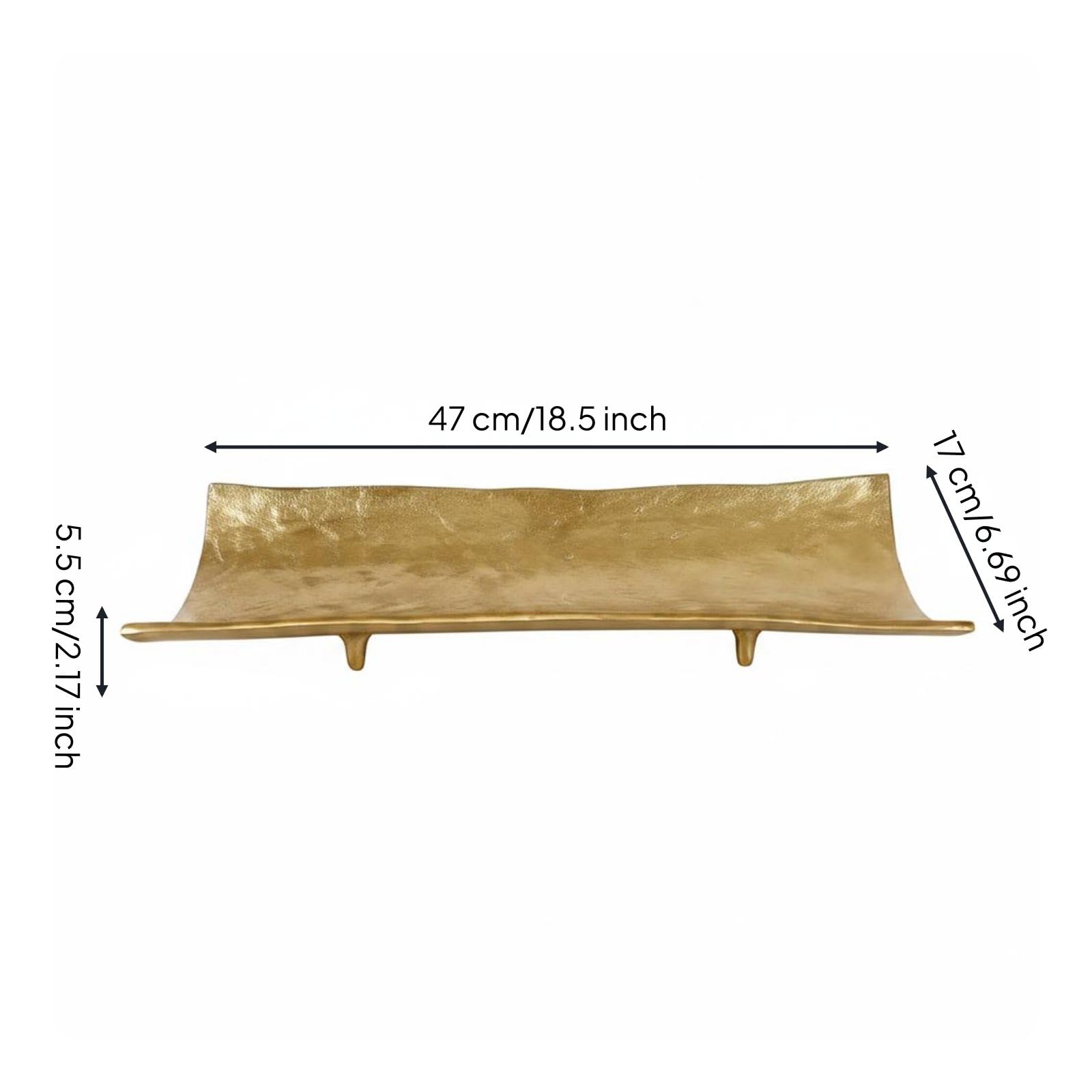 Bandeja Decorativa Bandeja Rectangular Bandeja de Servir Centro de Mesa Bandeja Metálica Aleación con Esculpido Que Aporta Toque Contemporáneo, Dorado