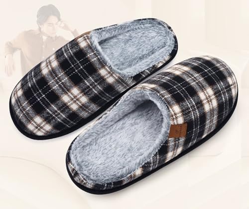 Image of COFACE Mens Cozy Memory Foam Scuff Slippers Casual Slip On Warm House Shoes Indoor /Outdoor Sandal Slippers With Arch Support Rubber Sole Size 7-15