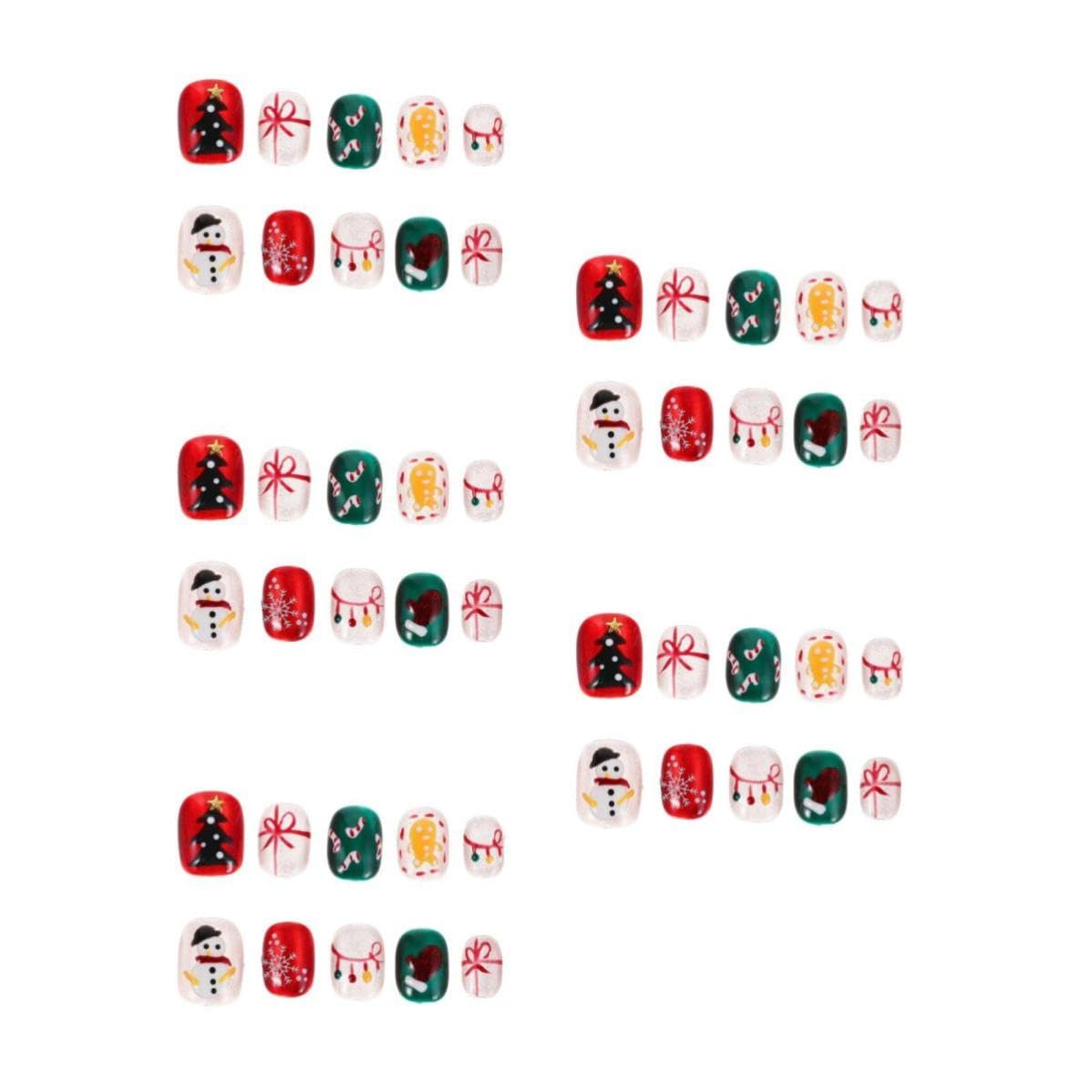 5 Juegos Uñas Postizas Navideñas Cortas Redondas con Diseño de