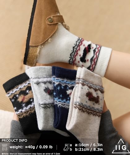 Image of IIG 5 Pairs Women's Vintage Style Thick Wool Warm Winter Crew Socks