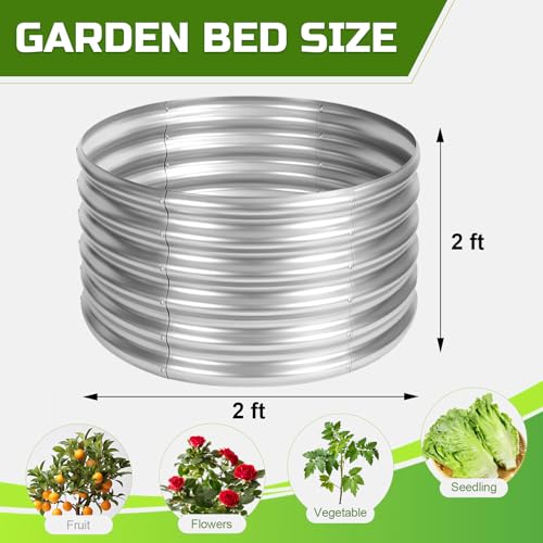 Image of AHEONLAR 3PCS 2x2x2FT Galvanized Raised Garden Bed Kit Round Metal Flower Box Large Planter Raised Beds Outdoor Garden for Planting,Fruit,Herb Silver