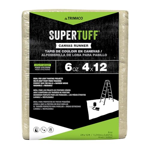 Trimaco SuperTuff 6 oz thick Utility Weight Canvas Drop Cloth, 4-feet x 12-feet, Beige